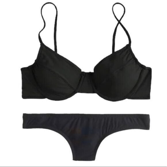 J. Crew 1993 Underwire Surf Hipster Bikini in Black 36A Large NWT - Picture 1 of 9